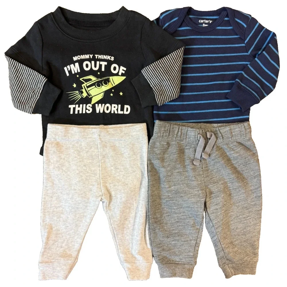 Baby Boy 3 Months Outfits Pants Long Sleeved Bodysuits‎ Shirts Lot Rocket Mommy